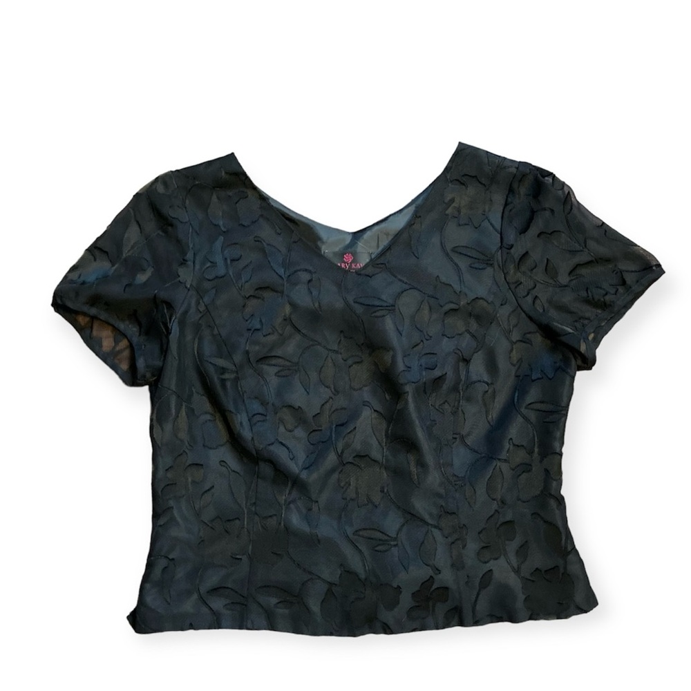 Vintage Mary Kay 40th Year Anniversary Floral Satin Blouse Women’s 8 Black